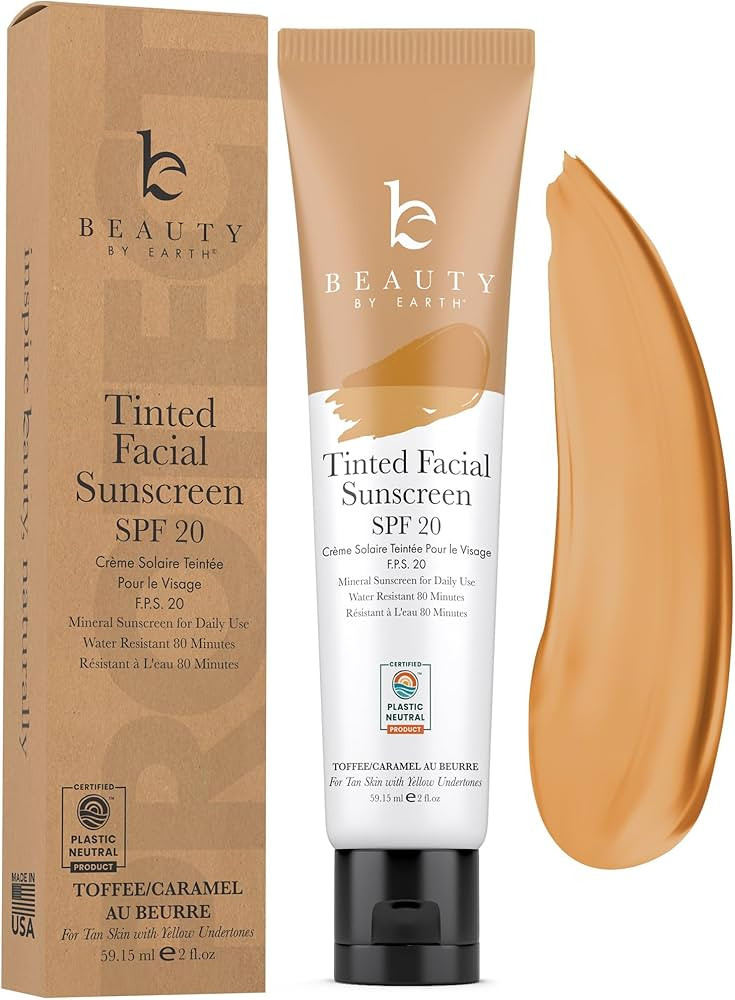 Tinted Sunscreen for Face - SPF 20 With Natural & Organic Ingredients Broad Spectrum Sunblock Lot... | Amazon (US)