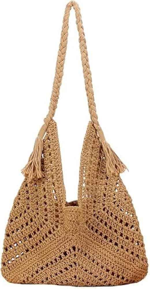 Boho Straw Bags for Women Large Woven Tote Bag Straw Beach Bag Shoulder Bags Purse Handbags Summe... | Amazon (US)