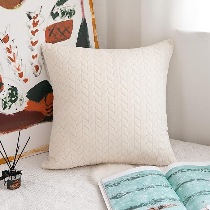 UGASA Cable Knit Throw Pillow Cover, Chevron Zigzag Accent 100% Flannel, Decorative Square Cushio... | Amazon (US)