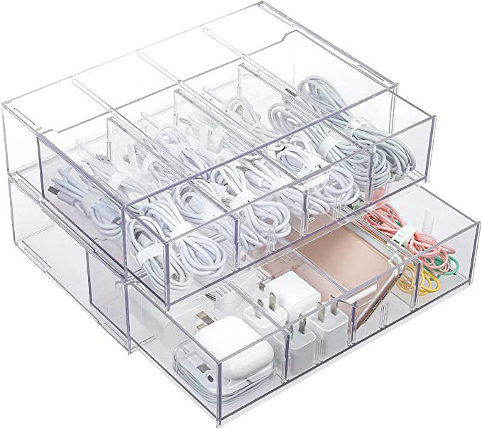 Amazon.com: Yesesion 2 Pack Clear Plastic Cable Organizer Drawer with Adjustable Compartments and... | Amazon (US)
