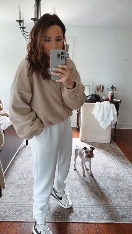 Neutral casual outfit! Amazon & Target for a comfy day at home. Wearing a small in both!