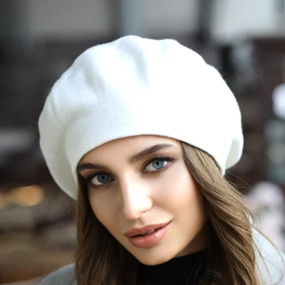 Classic french angora beret White woll beret for women | Etsy (US)