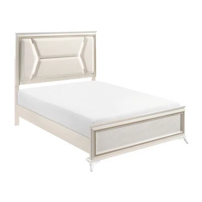 Luxury Chenille Upholstered Queen Bed With Led Headboard, Antique White And Look, Engineered Wood Frame Lighting 2-Tone Construction | Wayfair North America