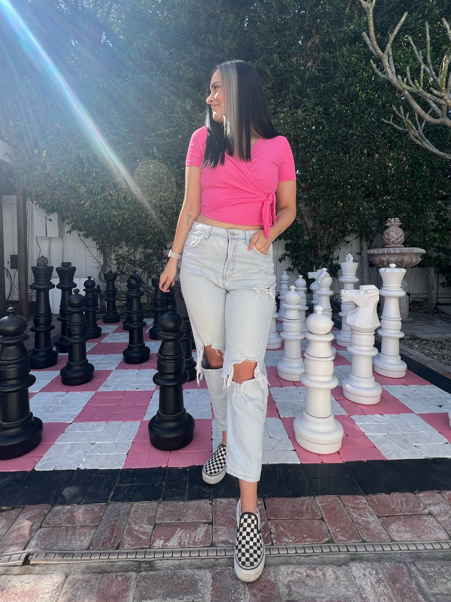 Spring outfit idea | pink crop top | wrap top | light wash denim 

#LTKfindsunder50