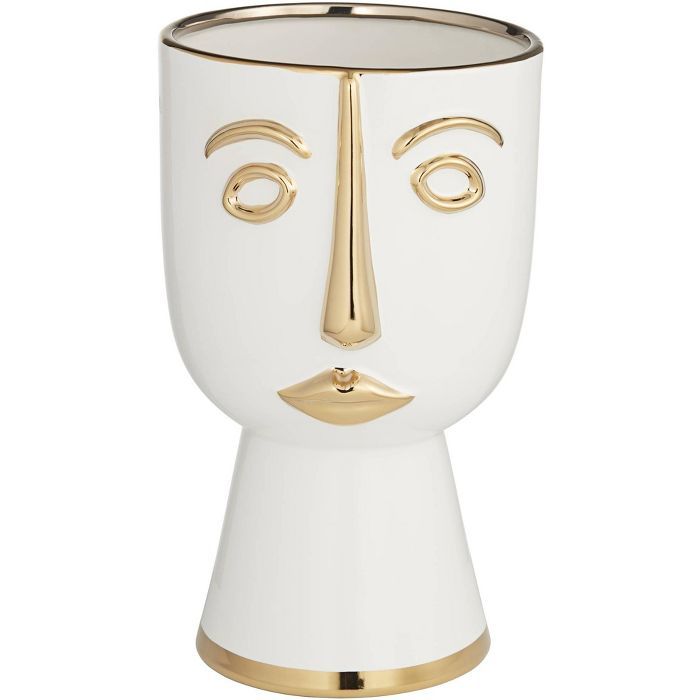 Studio 55D Modern Face 12 1/4" High Gold and White Ceramic Vase | Target
