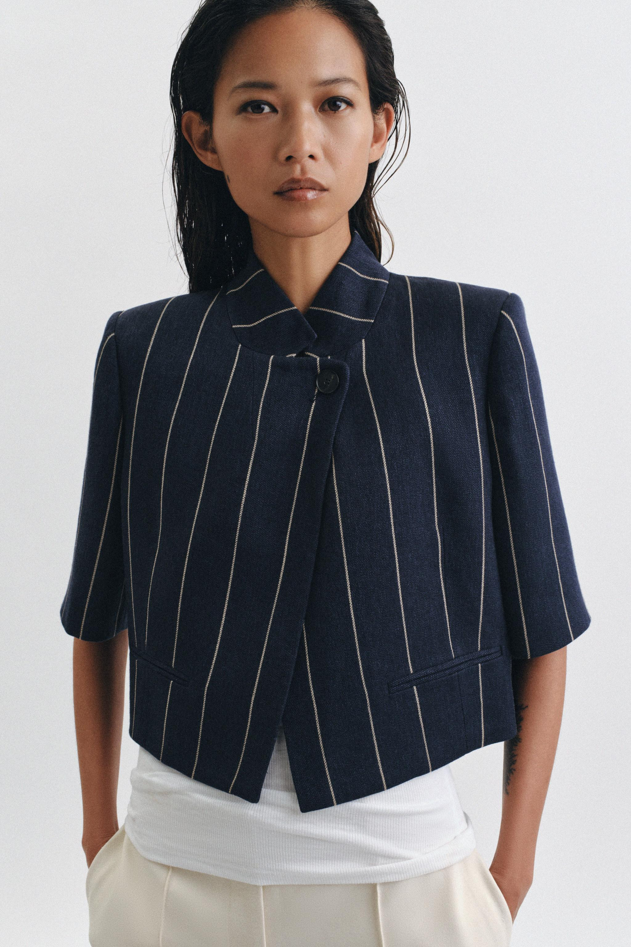 ZW COLLECTION STRIPED LINEN BLEND JACKET | Zara UK