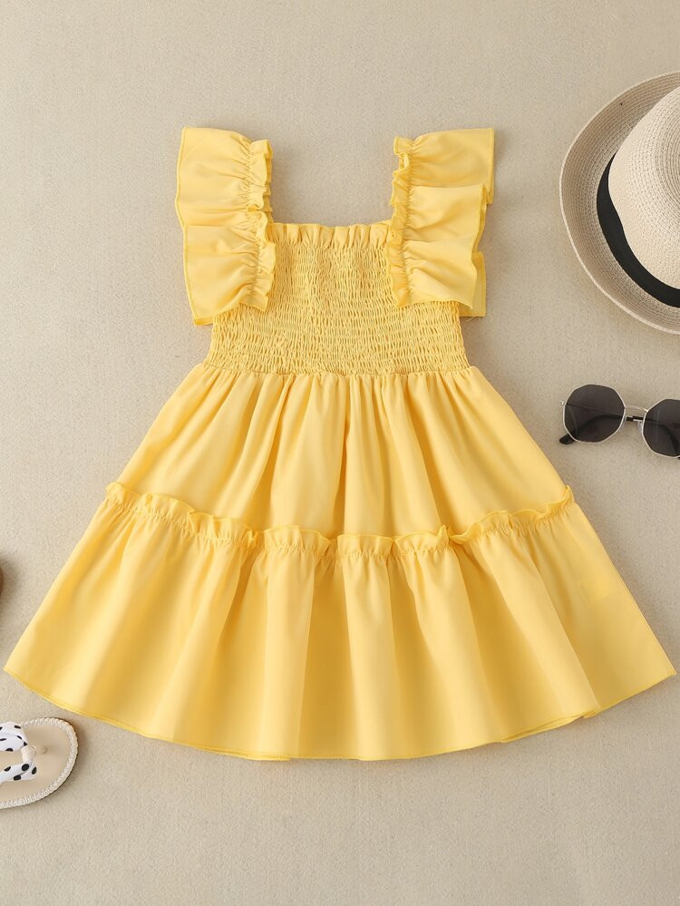 Toddler Girls Shirred Bodice Frill Trim Dress | SHEIN