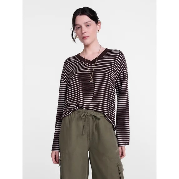 Scenario Women's and Women's Plus Relaxed Tee with Long Sleeves, Sizes XS-4X | Walmart (US)