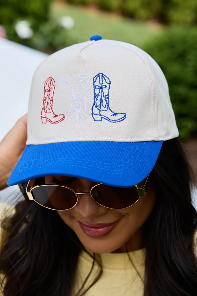 Red White & Blue Cowboy Boot Trucker Hat | Pink Lily