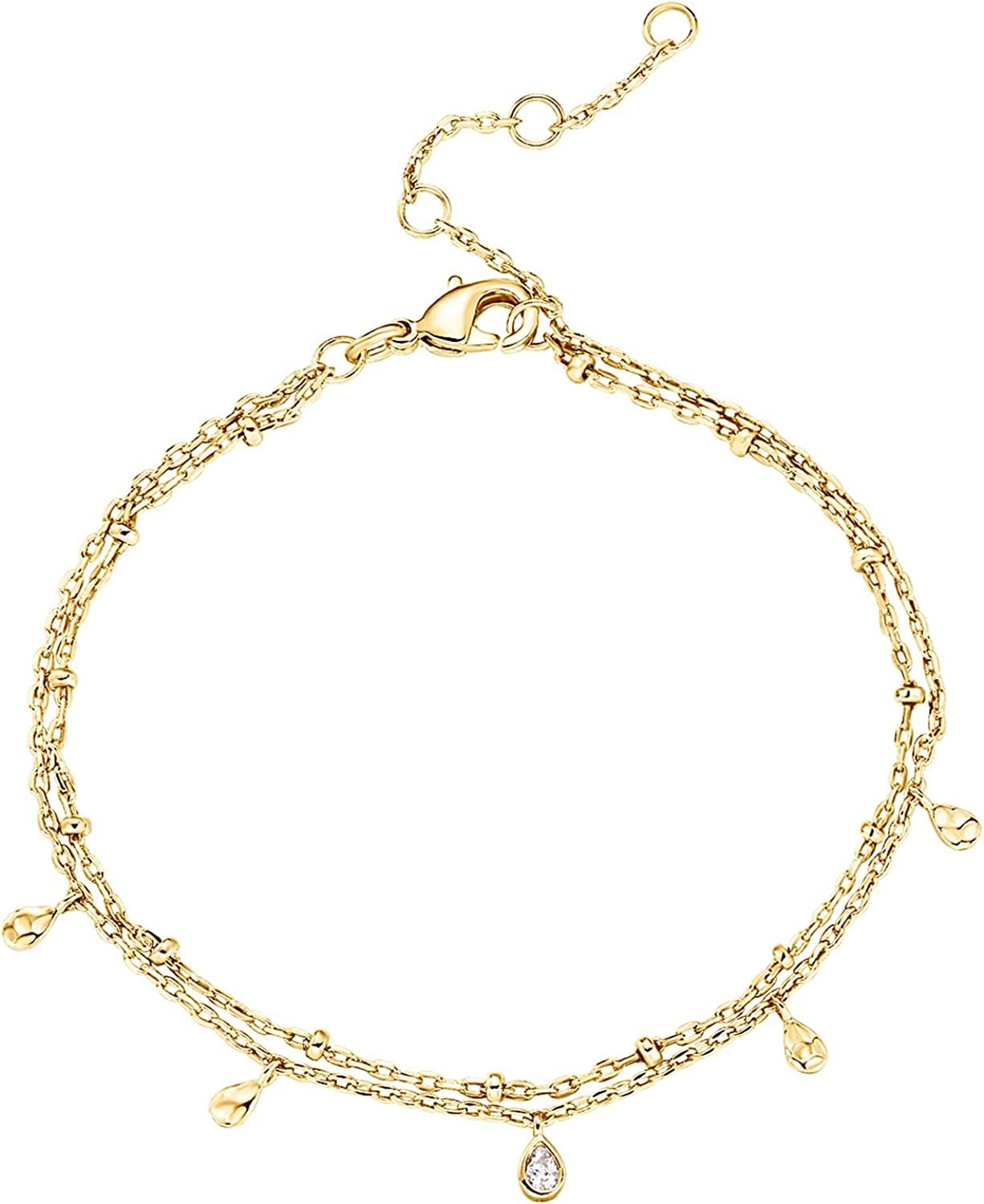 PAVOI 14K Gold Plated Paperclip/Curb/Figaro Chain Adjustable Bracelet for Women | Amazon (US)