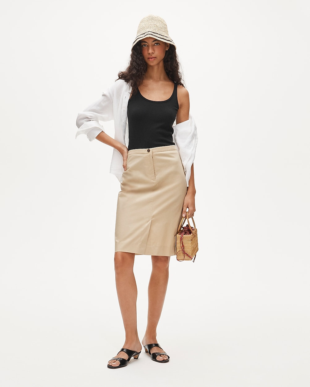 Pencil midi skirt in cotton poplin | J. Crew US