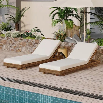 Acacia Wood Outdoor Chaise Lounge Set With Adjustable Backrest And Comfortable Cushions, Perfect For Patio And Poolside Relaxation | Wayfair North America