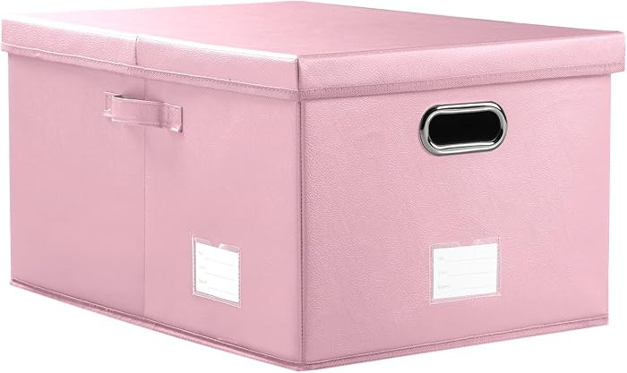 Collapsible Storage Box with Lid [1-Pack] Leather Fabric Foldable Storage Bin Organizer Container... | Amazon (US)