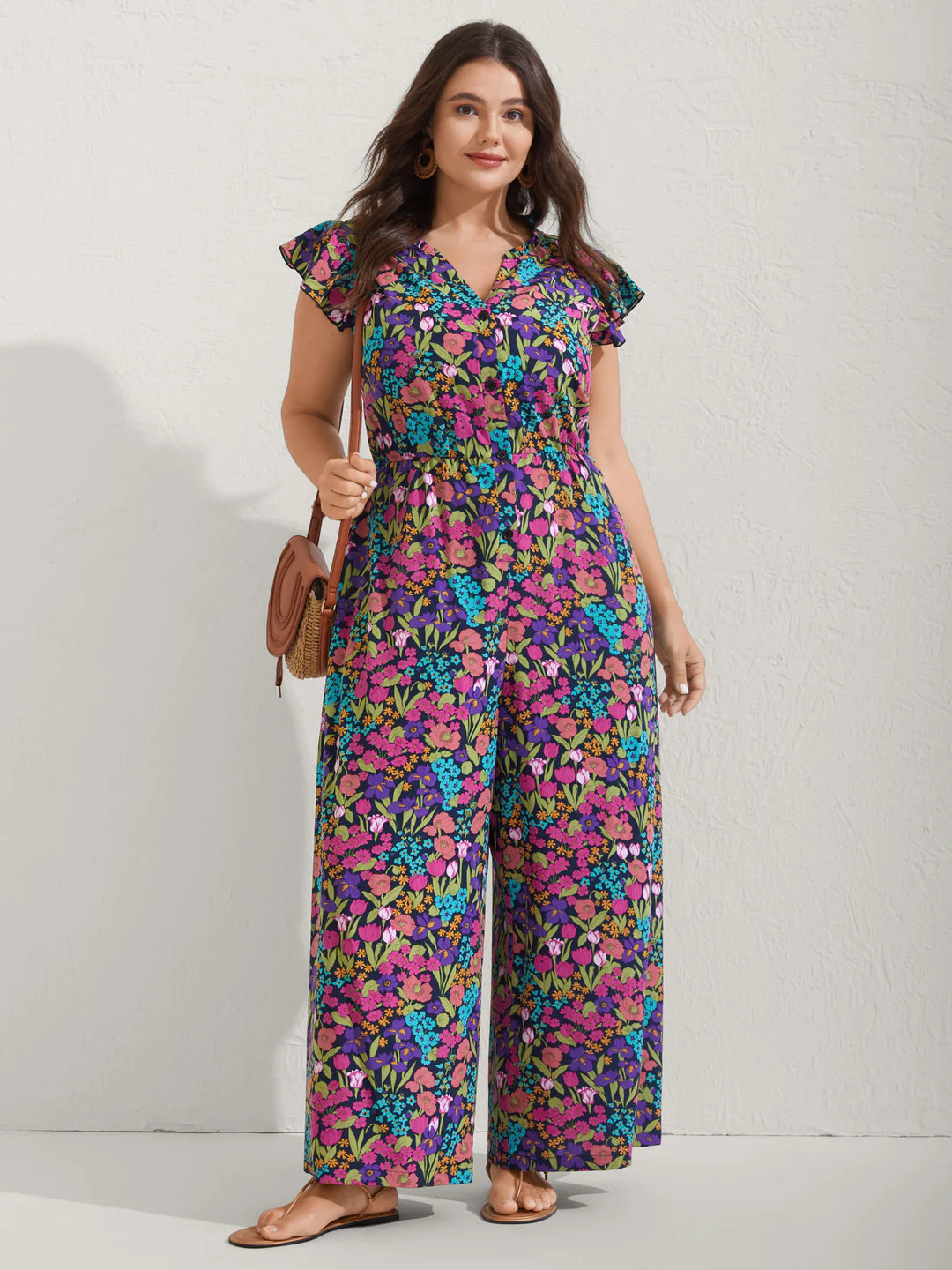 Sunkissed Floral Print Button Wide-Leg Jumpsuit | Bloomchic