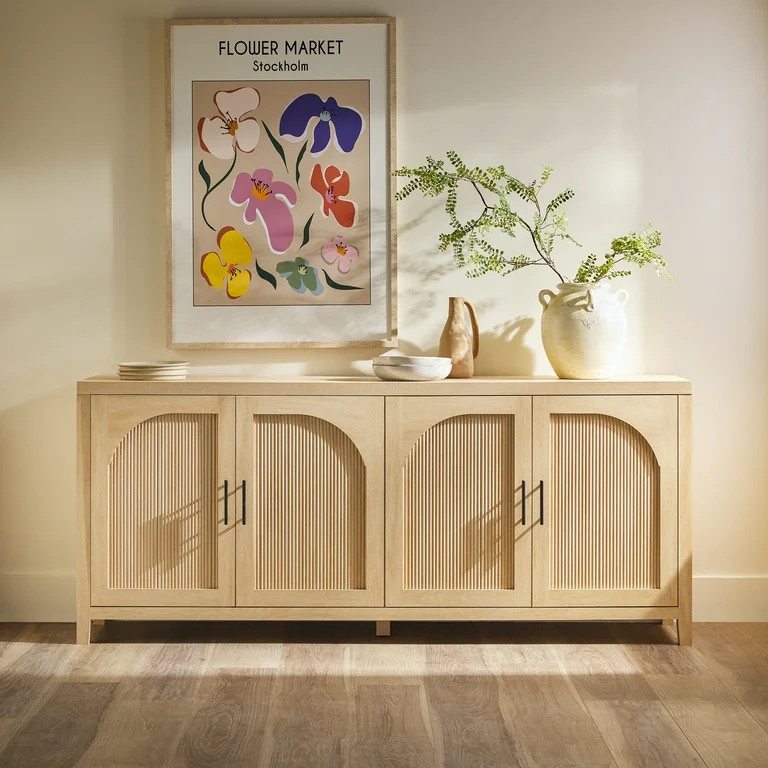 Walker Edison Modern 70" Reeded Sideboard with Arch, Coastal Oak | Walmart (US)