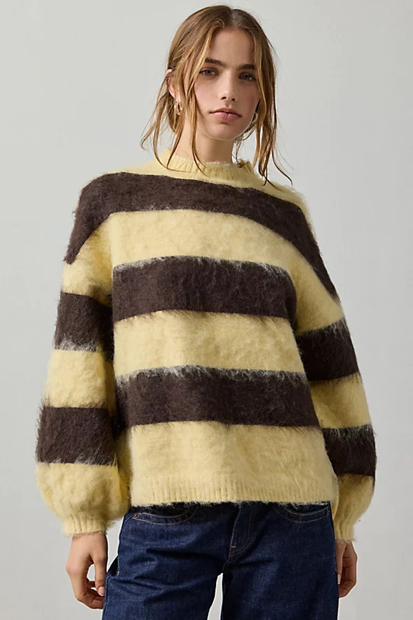 Daisy Street Fudge Stripe Fuzzy Sweater in Brown, Women's at Urban Outfitters | Urban Outfitters (US and RoW)