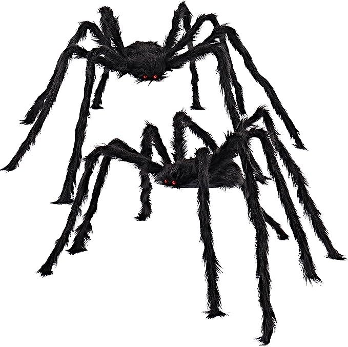 JOYIN 2 Pack 5 Ft. Halloween Outdoor Decorations Hairy Black Spider, Scary Giant Spider Fake Larg... | Amazon (US)