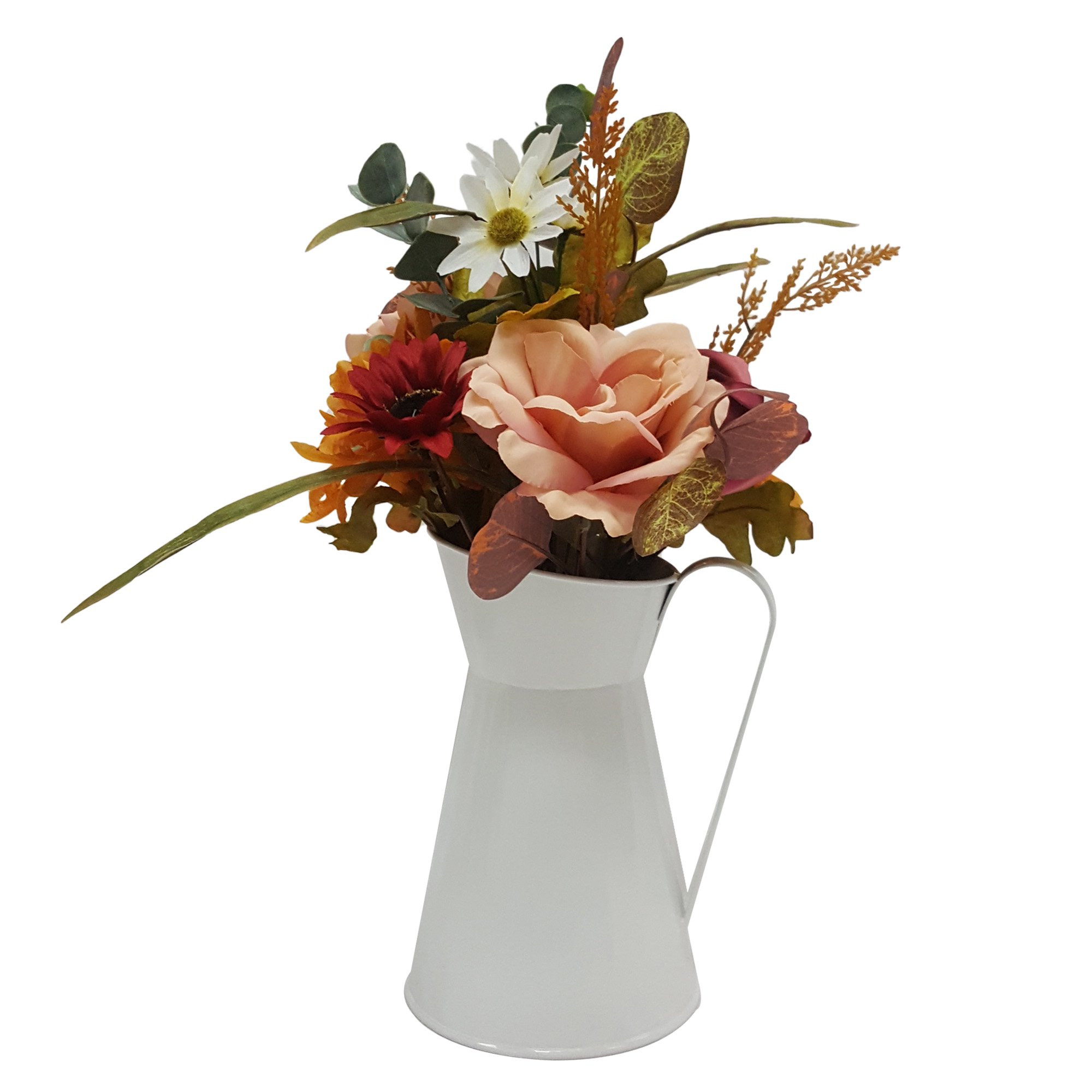 Farmhouse Multi-Colored Floral Arrangement in White Metal Pitcher | Walmart (US)