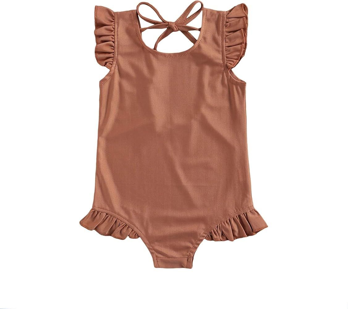 Karuedoo Baby Girls One Piece Swimsuit Zip Rash Guard Swimwear Ruffled Long Sleeve Bathing Suit | Amazon (US)