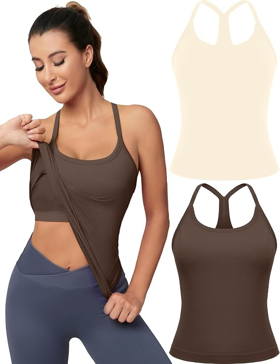 MathCat Workout Tank Tops for Women with Built in Bra, Sleeveless Gym Tops Seamless Racerback Ath... | Amazon (US)
