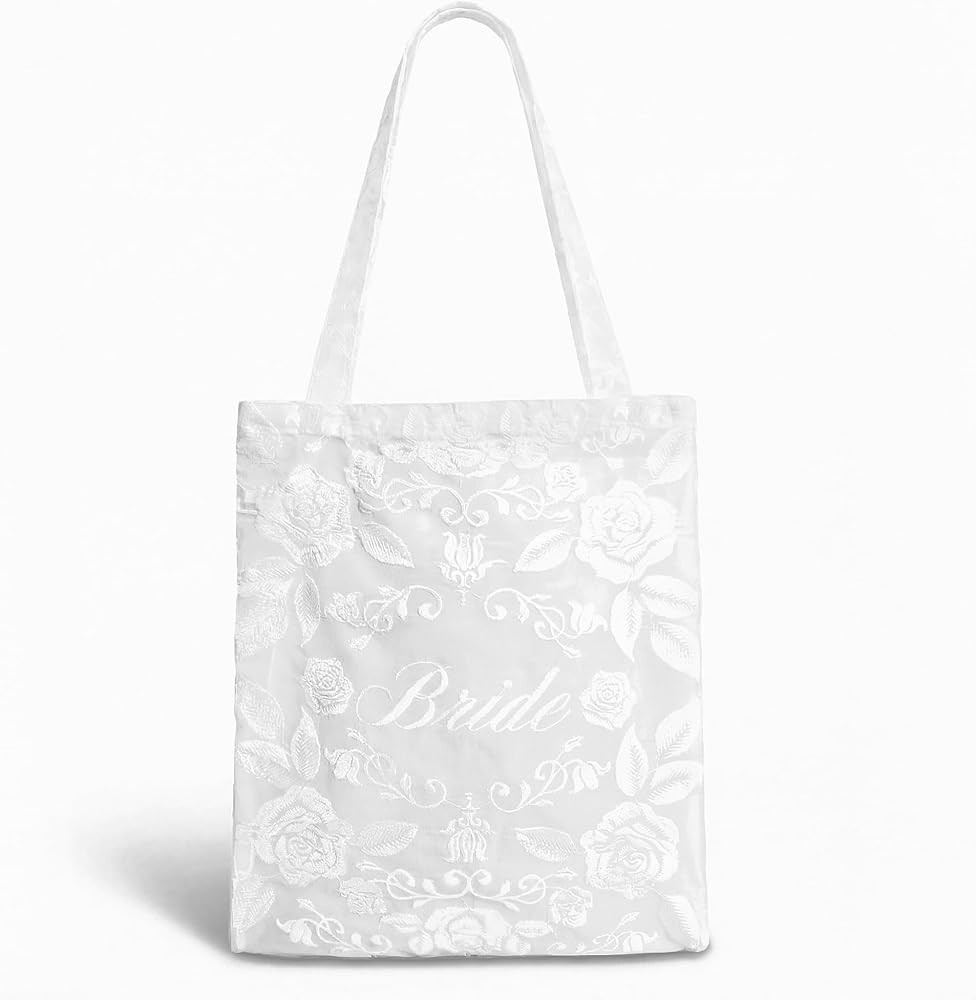 xo, Fetti Bride Lace Tote | Bachelorette Party, Bridal Shower Gift, Wedding Accessories, White La... | Amazon (US)