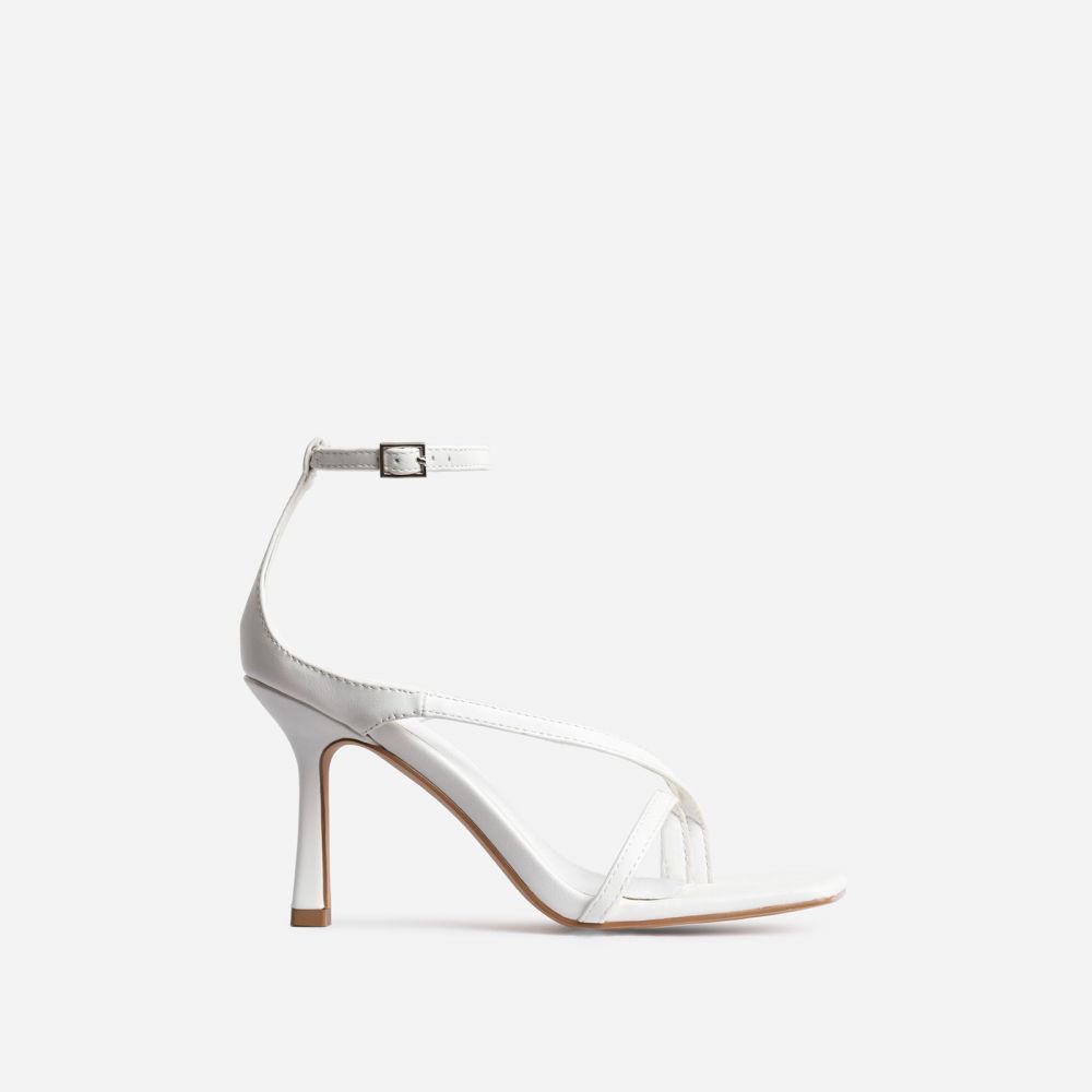 Eve Square Toe Strappy Heel In White Faux Leather | Ego Shoes (UK)