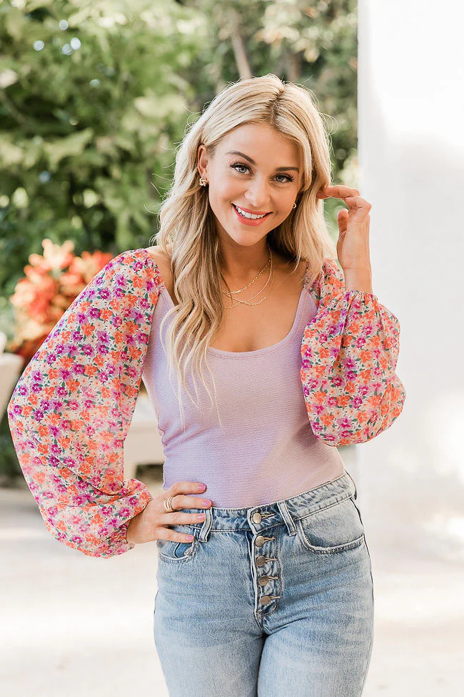 Holding On To You Purple Floral Sleeve Bodysuit | Pink Lily