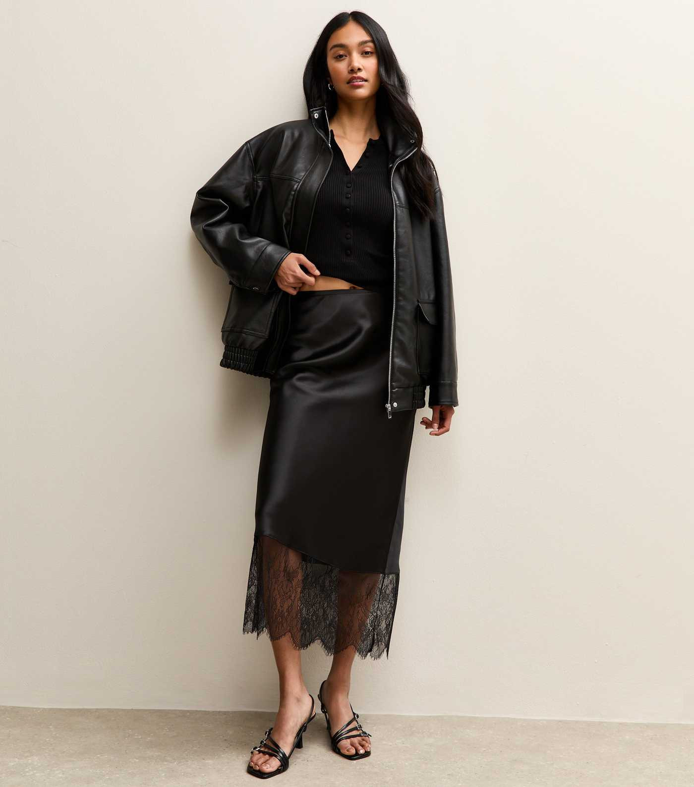 Black Faux Leather Funnel Neck Oversized Jacket | New Look | New Look (UK)