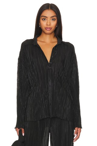 Plush Plisse Oversized Button Up Shirt in Black from Revolve.com | Revolve Clothing (Global)