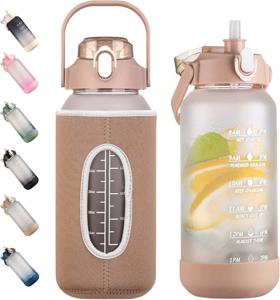 kytffu 64oz Glass Water Bottles with Straw, Half Gallon Motivational Time Marker Water Bottle Gla... | Amazon (US)