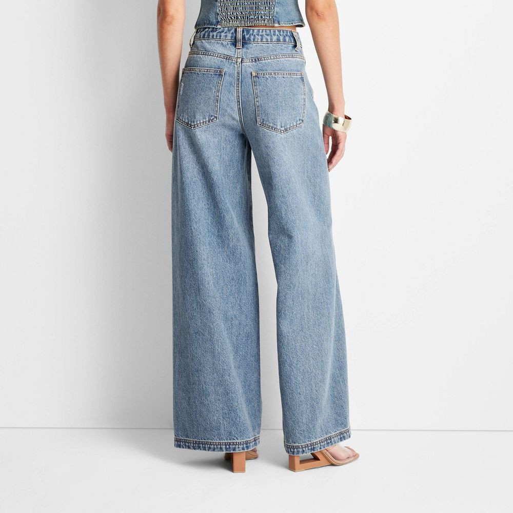 Future Collective with Jenee Naylor Women's Wide Leg Full Distressed Jeans  | eBay | eBay US