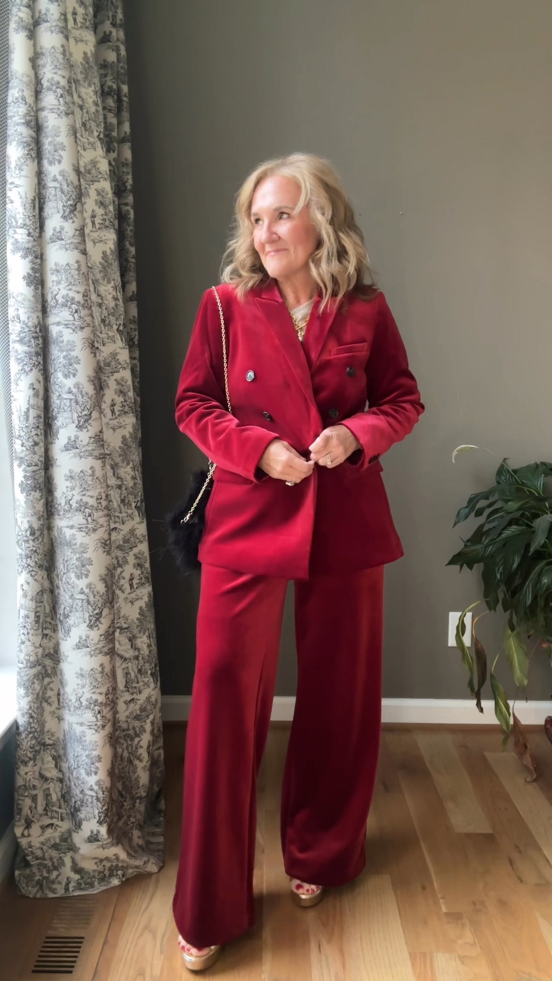 Styling this red velvet suit 3 ways! 
Blazer is getting very limited in the regular sizes but still lots of sizes available in petite. I am 5’3” and I’m wearing a 10 petite, it’s a longer blazer and the sleeves are still a little long. I would give the petite size a try if you were under 5’5”

Pants size 8
Gold tee size medium
Faux suede bomber size medium
Flutter sleeve blouse size medium 
Sparkle jeans size 29/8
White knit button down size large (runs small) 

Also linking a few great gift ideas. Add them to your order! 

Holiday outfit holiday style Christmas outfit holiday party 

#LTKHoliday #LTKMidsize #LTKFindsUnder100