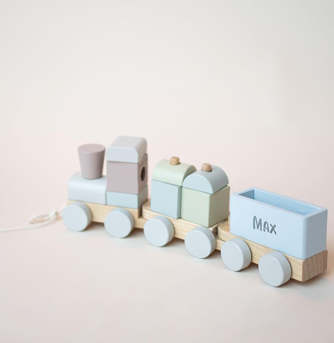 Personalised Wooden Blocks Train Set: Pastel Baby Toy, 1st Birthday Gift - Etsy | Etsy (US)