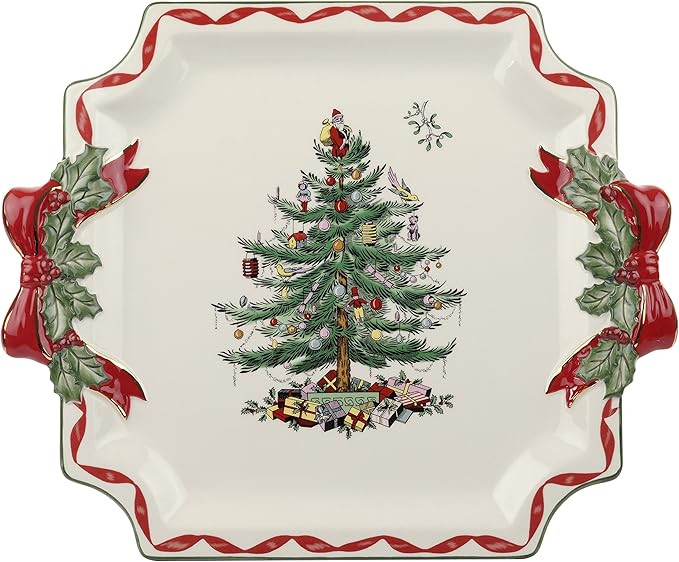Spode Christmas Tree Ribbons Square Platter with Bow Handles - 11-Inch Holiday Serving Plate for ... | Amazon (US)