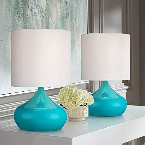 Mid Century Modern Contemporary Style Small Accent Table Lamps 14 3/4" High Set of 2 Teal Blue St... | Amazon (US)