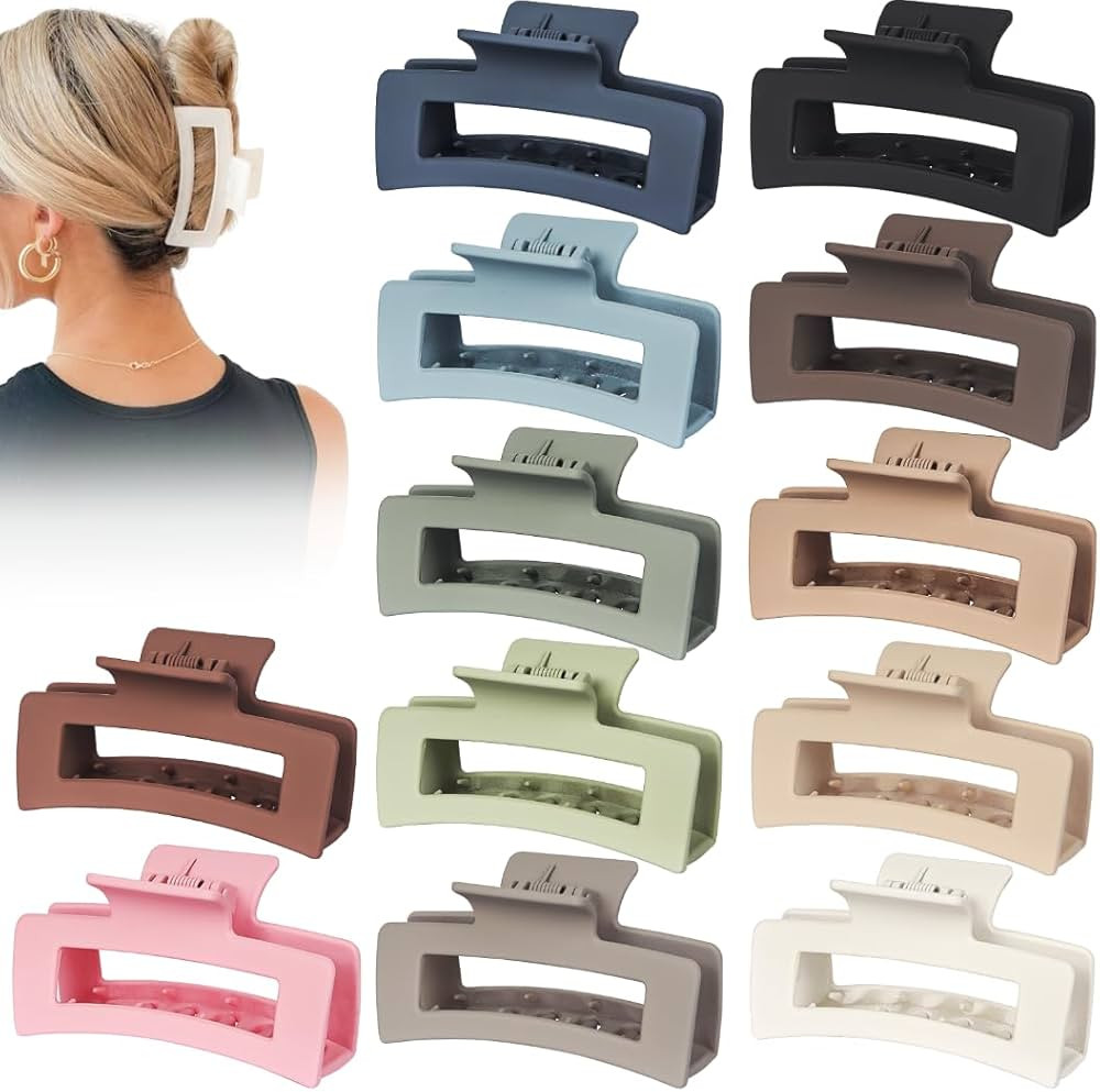 12 Pack Hair Clips for Women, 4.1" Large Hair Claw Clips for Women Thick Thin Hair, Strong Hold B... | Amazon (CA)