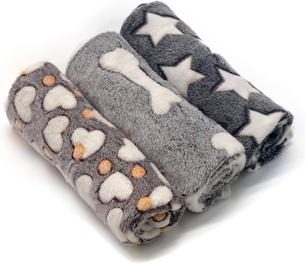 1 Pack 3 Puppy Blankets Super Soft Warm Sleep Mat Grey Cute Print Fluffy Fleece Pet Flannel Throw... | Amazon (US)