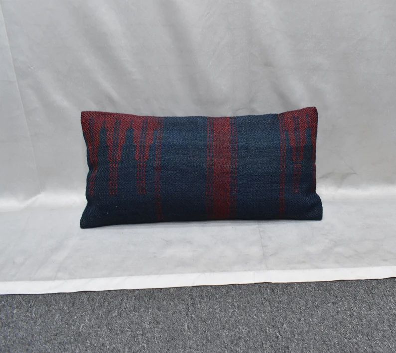 Red and Blue Striped Modern Lumbar Outdoor Coastal Throw - Etsy | Etsy (US)