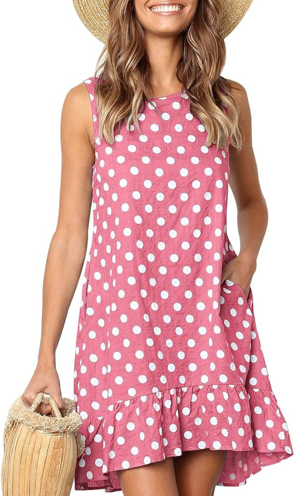 Women's Sleeveless Polka Dot Ruffle Tunic Dress Casual Summer Beach Tank Dress with Pocket Sundre... | Amazon (US)