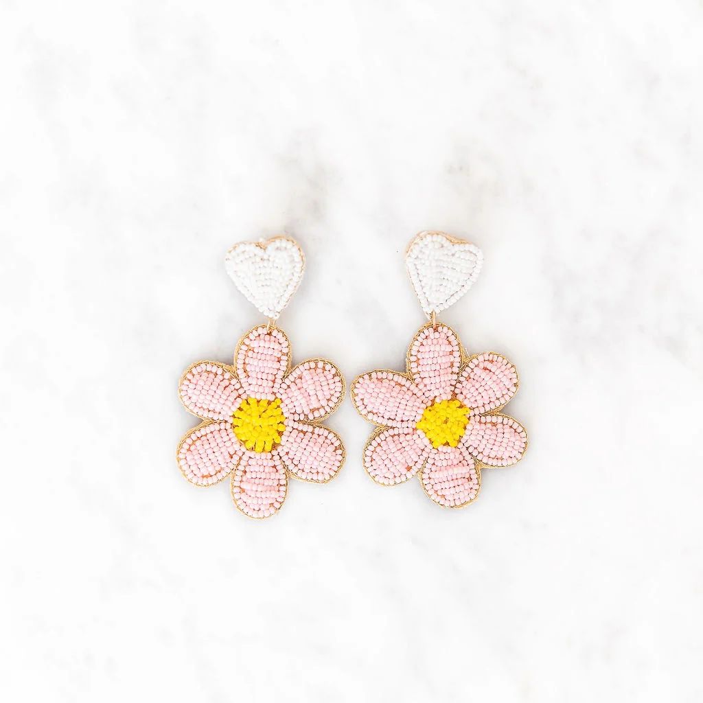 Pink Daisy Beaded Earrings | Golden Thread