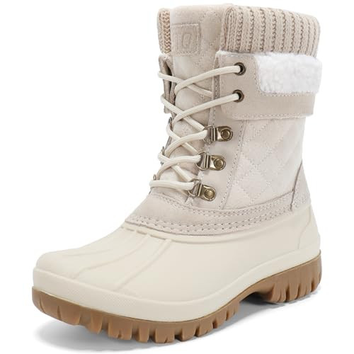 STQ Womens Winter Snow Boots Waterproof Duck Boot Warm Cozy for Cold Weather Insulted Non Slip for Hiking Beige White Size 11 | Amazon (US)