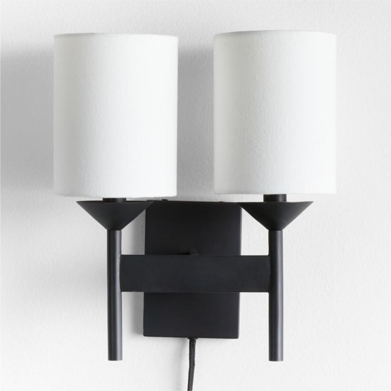 Lyre Blackened Steel 2-Light Torch Plug In Wall Sconce + Reviews | Crate & Barrel | Crate & Barrel