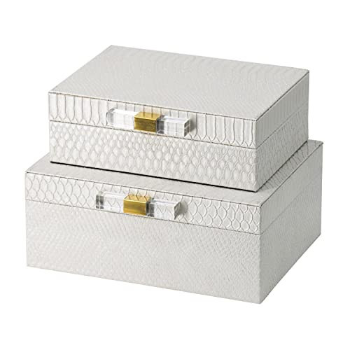 A&B Home Snake Print Decorative Rectangular Boxes with Metal and Acrylic Handles - Set of 2 - White, Clear Finish | Amazon (US)