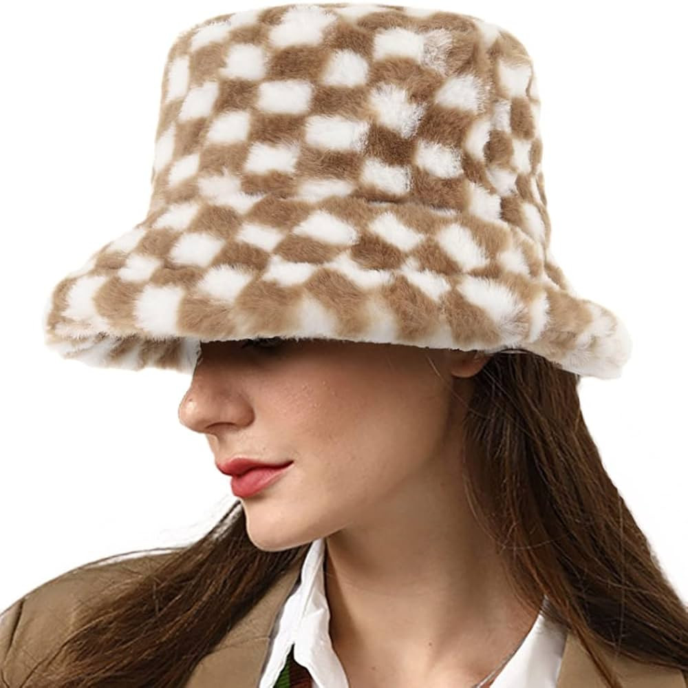 Campsis Winter Faux Bucket Hat Wool Fluffy Plush Bucket Hat Thick Fuzzy Fisherman Hat | Amazon (US)