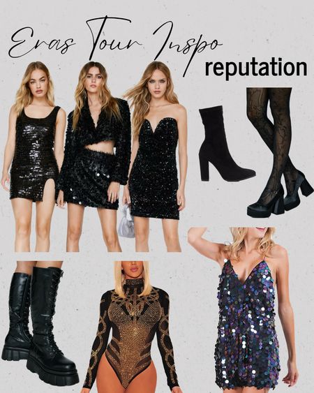 Outfit inspiration for Taylor Swift’s Eras tour! These looks are in line with my favorite era-reputation. Lots of edgy black dresses and boots, snakes, and still sparkly because it’s Taylor. 

#LTKFestival #LTKSeasonal #LTKunder100