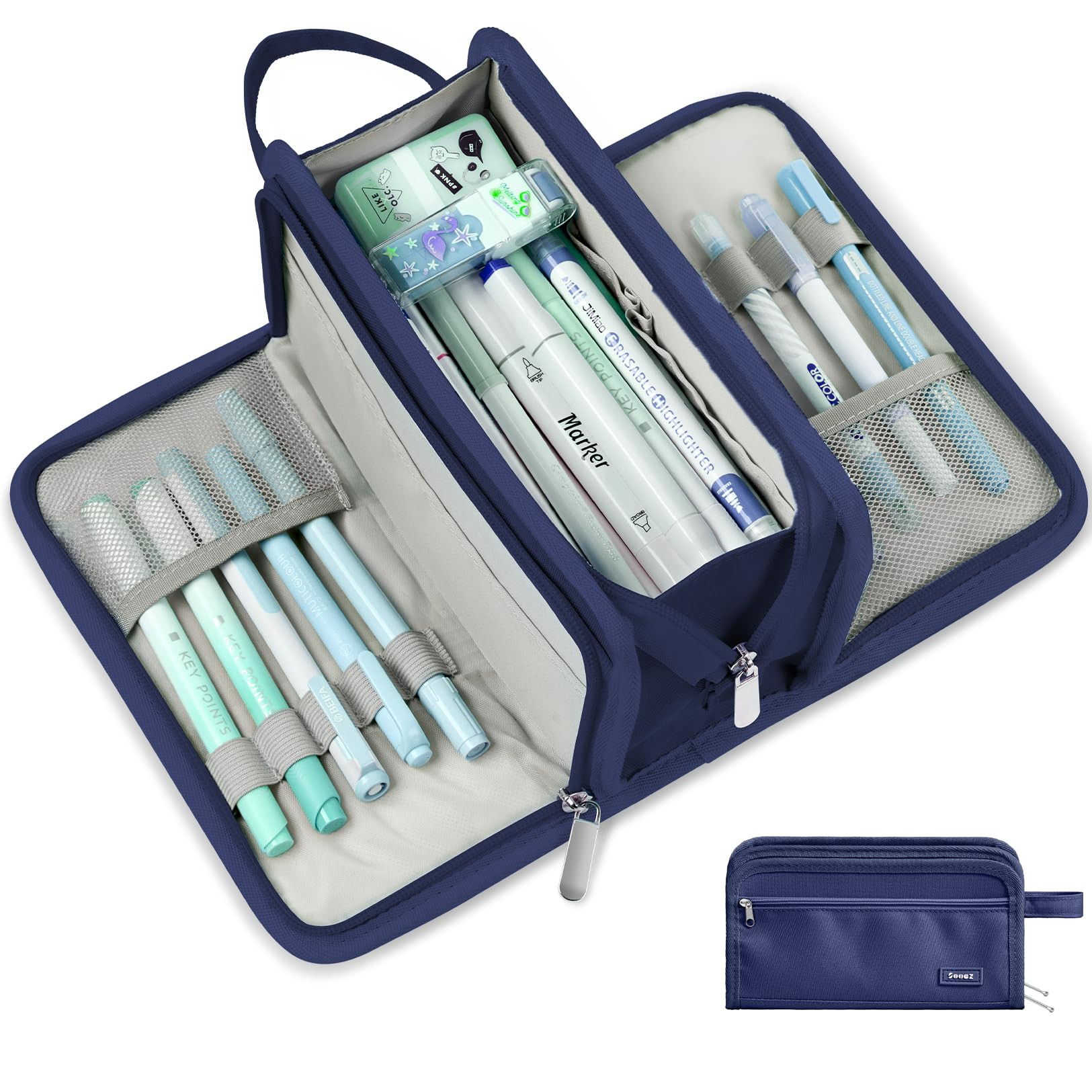 Sooez Large Pencil Case, Big Capacity Pencil Pouch Pen Bag with 3 Compartment, Portable Canvas St... | Amazon (US)