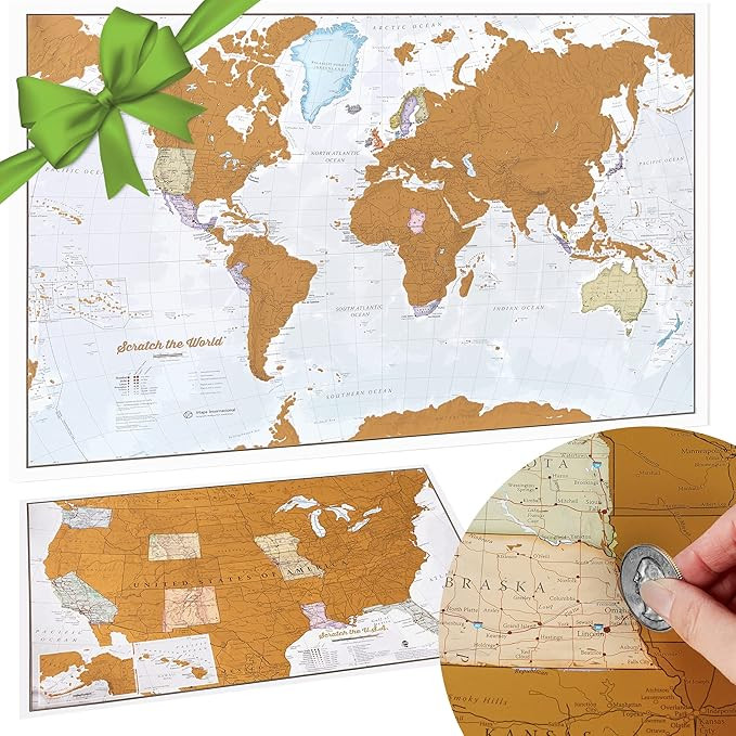 Maps International Scratch Off Map of the World Poster 17 x 22" + USA Scratch Print 11 x 17" - Sc... | Amazon (US)