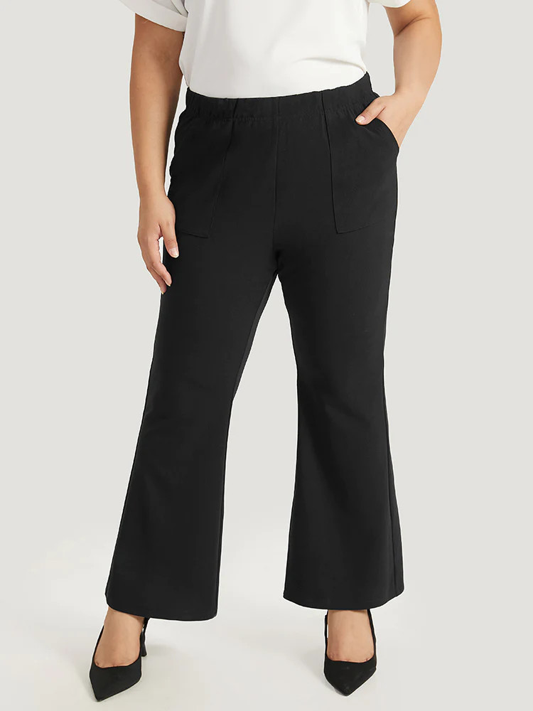 Solid Pocket Flare Leg Elastic Waist Pants | Bloomchic
