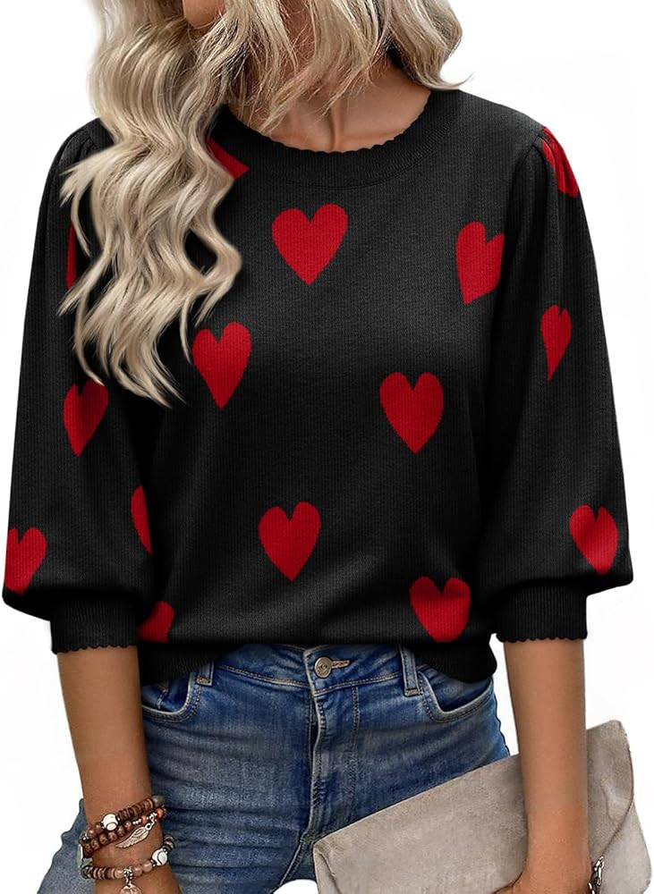 Cicy Bell Womens 3/4 Puff Sleeve Sweater Tops Fall Casual Crew Neck Lightweight Knit Pullover Loo... | Amazon (US)