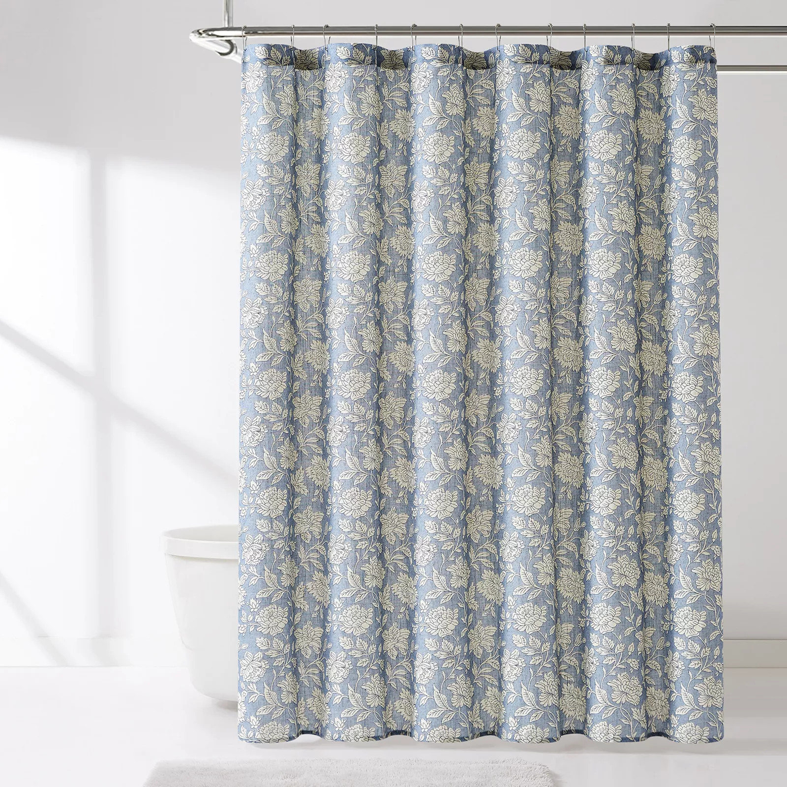 Lush Decor Zara Floral Block Linen Textured Shower Curtain, Blue | Kohl's